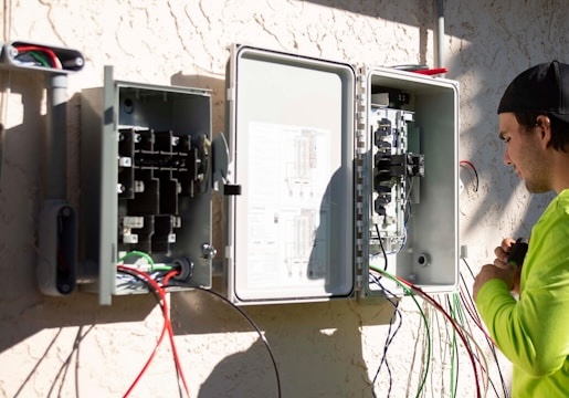 Emergency electrician inspecting electrical equipment